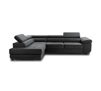 Pablo - canapé d'angle gauche - 5 places - convertible avec coffre et têtières réglables - en velours - Gris foncé Gris foncé G