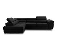 Pablo - canapé d'angle gauche - 5 places - convertible avec coffre et têtières réglables - en velours - Noir Noir G
