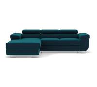 Canapé d'angle BestMobilier Pablo - canapé d'angle gauche - 6 places - convertible avec coffre et têtières réglables - en velours - Bleu canard