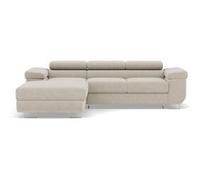 Bestmobilier - Canapé d'angle Convertible avec Coffre - Angle Gauche - Pablo en Velours Côtelé - Canapé Lit - Sofa Beige 6 Places - Têtières Réglables - Salon
