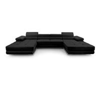 Canapé d'angle BestMobilier Pablo - canapé panoramique en U - 7 places - convertible avec coffres et têtières réglables - en velours - Noir