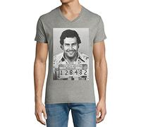 Pablo Escobar El Medellin Mugshot T-Shirt à col en V Masculin Gris Large