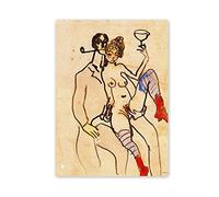 Pablo Picasso Peinture Reproduction d'affiches Tableau sur toile, impression Œuvres d'art célèbres imprimé sur toile (Ange Fernández de Soto avec femme) 80 x 110 cm sans cadre