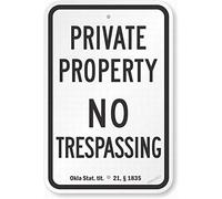 PaBoe Plaque d'avertissement murale en métal avec inscription « Private Property - No Trespassing Official Oklahoma Safety Road Street Caution by PaBoe » 30,5 x 40,6 cm