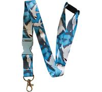 PAC Supplies Global Cordon tour de cou imprimé requin blanc avec fermeture de sécurité et boucle détachable, bleu, taille unique