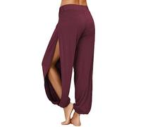 PACBREEZE Pantalon de yoga sarouel évasé pour femme avec fente latérale - Pantalon de jogging actif d'entraînement - Pantalon de plage, A04: Burgundy, Taille S