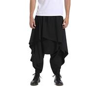 PACEIADTA Pantalon sarouel ample taille élastique hippie Aladdin entrejambe tombant, noir, Taille M