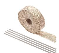 PACEWALKER Bande Thermique Echappement 2.5CM x 5M Isolant Thermique Bande avec 4 Attaches en Acier Inoxydable pour Ruban d'isolation Thermique de Collecteur d'échappement de Moto (Crème)