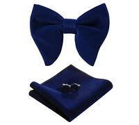 PACGOTH Bow Ties for Men Pre-Tie Bow Tie Vintage Tuxedo Oversized Velvet Bowtie Cufflinks Pocket Square Sets for Wedding & Party with gift Box (Marine)