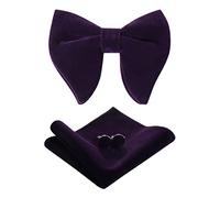 PACGOTH Ensemble complet pour homme comprenant un nœud papillon extra-large pré-noué en velours de style vintage pour costume, un carré de poche, des boutons de manchette et un coffret cadeau, violet