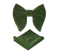 PACGOTH Ensemble complet pour homme comprenant un nœud papillon extra-large pré-noué en velours de style vintage pour costume, un carré de poche, des boutons de manchette et un coffret cadeau, vert