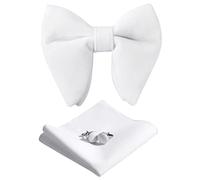 PACGOTH Ensemble complet pour homme comprenant un nœud papillon extra-large pré-noué en velours de style vintage pour costume, un carré de poche, des boutons de manchette et un coffret cadeau, blanc