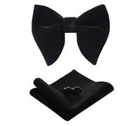 PACGOTH Nœud papillon pré-noué pour homme - Style vintage - En velours - Avec boîte cadeau, noir, Bow tie: 4.7' x 3.9', Pocket square: 8.7' x 8.7'