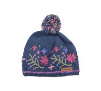 Pachamama Bonnet à pompon en laine doublé polaire brodé à la main Motif floral bleu multicolore Taille unique fait à la main Extra chaud Commerce équitable, bleu, taille unique