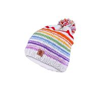 Pachamama Bonnet à pompon en laine doublé polaire tricoté à la main à rayures arc-en-ciel Taille unique Fait à la main Commerce équitable, Multicolore, taille unique