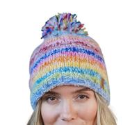 Pachamama Bonnet à pompon en laine et mohair doux pour femme avec doublure en polaire Sherpa et rayures multicolores pastel Taille unique Fait à la main Extra chaud Commerce équitable, Multicolore,