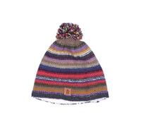Pachamama Bonnet à pompon en laine pour femme adulte avec pompon doublé polaire Sherpa tricoté à la main rayé contemporain multicolore taille unique fait à la main extra chaud commerce équitable,