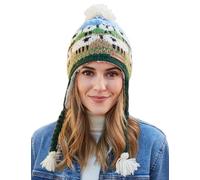 Pachamama Bonnet à pompon en laine pour femme avec cache-oreilles doublé en polaire tricoté à la main - Motif mouton mignon - Multicolore - Taille unique - Fait à la main - Extra chaud - Commerce