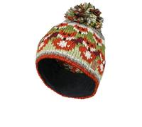 Pachamama Bonnet à pompon en laine pour femme avec doublure en polaire - Renard multicolore - Taille unique - Fait à la main - Commerce équitable, Marron, vert, gris, flocons d'avoine, taille unique-M