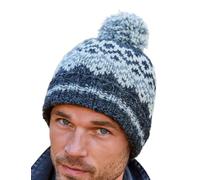 Pachamama Bonnet à pompon en laine pour homme avec doublure en polaire tricoté à la main Style jacquard contemporain Taille unique Fait à la main Commerce équitable, charbon, L/taille unique