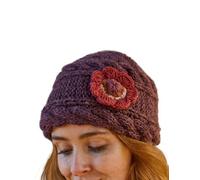 Pachamama Bonnet en laine doublé polaire pour femme Motif floral Prune Taille unique Fait à la main Commerce équitable, Vert, bleu, noir, blanc, M