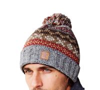Pachamama Bonnet en laine pour homme à pompons doublé en polaire tricoté à la main Fairisle classique taille unique fait à la main extra chaud commerce équitable, gris, L/taille unique