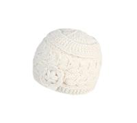 Pachamama Bonnet en laine tricoté à la main avec fleur - Taille unique - Fait à la main - Commerce équitable, crème, Taille unique