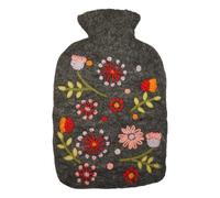 Pachamama Bouillotte 100 % feutrée à la main et bouillotte de 2 litres - Broderie de fleurs multicolores faites à la main Commerce équitable Multicolore Thermique