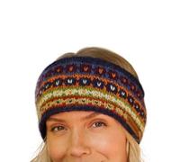 Pachamama Cache-oreilles en laine pour femme avec doublure en polaire tricotée à la main Bleu marine Multicolore Taille unique Fait à la main Commerce