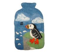 Pachamama Housse pour bouillotte 100 % feutrée à la main et bouillotte de 2 litres - Motif macareux - Fait à la main - Commerce équitable - Multicolore