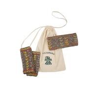 Pachamama Lot de 2 bandeaux assortis en laine pour femme/poignet et oreilles, sac cadeau, doublure en polaire, motif floral brodé à la main, multicolore, taille unique, fait à la main, extra chaud