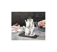 Paci Elite Class Théière Caydanlik Email Turque Blanc Marbré compatible induction