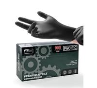 PACIFIC 6 gr. Gants Jetables en Nitrile Noir, 60% Plus épais Que 3,5 gr., Pour Cuisson, Mécaniciens, Tatoueurs, Esthéticiennes, Restauration, Sans Latex, Sans Poudre, EN 374, L/9