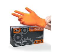 PACIFIC 8-mil Gants Jetables en Nitrile Orange, Heavy-Duty, Industriel, Mécanique, Texture Diamant, Sans Latex, Sans Poudre, EN 374, XL/10