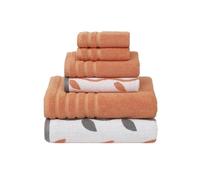 Pacific Coast Textiles 6 Pc Yarn Dyed Towel Organic Vines Coral, 6-Piece