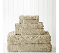 Pacific Coast Textiles Amrapur Lot de 6 Serviettes Jacquard/Motif médaillon uni en Coton Taupe