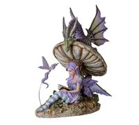 Pacific Giftware Amy Brown Figurine de fée violette avec dragon et fée Pixie niché sur un champignon champignon Violet clair 22,9 cm de haut