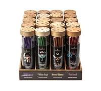 Pacific Giftware Dark Forest Lot de 20 bâtons d'encens parfumés 4 parfums avec baies sauvages, sauge blanche, miel doux, patchouli, support en bois, tubes décoratifs en verre