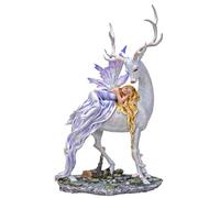 Pacific Giftware Grande statue de fée blonde endormie sur un cerf mythique Capiz bleu nacré 32,4 cm de haut