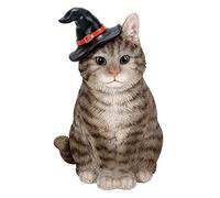 Pacific Giftware Gray Tabby Cat with Wizard Witches Hat Collectible Home Decor Figurine
