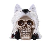 Pacific Giftware Tête de mort avec loup blanc Statue Collectible Home Decor Résine