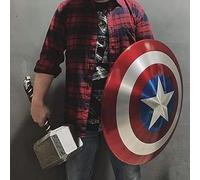 PACIFIC MARINE Cap-tain Shield Bouclier rond en acier doux avec poignée en cuir - Réplique en métal - Armure médiévale d'Halloween - Bouclier de cosplay - Bouclier de combat GN - Bouclier de combat