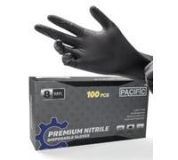 PACIFIC PPE 100x Gants Jetables Diamond Grip, Gants en Nitrile, Noir, L | 8-mil, Non-poudrés, Sans latex, Antidérapants, Alimentaires, pour Mécaniciens, Ateliers, Industrie, Cuisine, Montage, EN 374