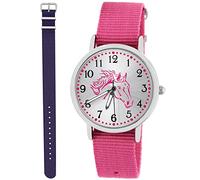 Pacific Time Lot de 2 montres pour enfant fille garçon cheval bracelet en textile rose + un à quartz analogique comme sélectionné, Violet, bracelet