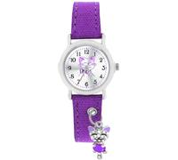 Pacific Time Montre analogique à quartz pour enfant avec pendentif en forme de chat sur bracelet textile, Violet, lanière