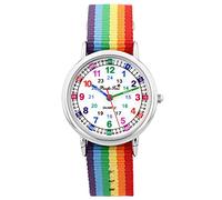 Pacific Time Montre-bracelet pour enfant fille garçon montre d'apprentissage très facile à lire Changement de bracelet textile arc-en-ciel + quartz analogique, multicolore, bracelet