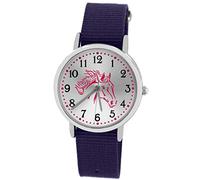 Pacific Time Montre pour Enfant Fille Garçon Avec Motif Chevaux Roses - Bracelet en Textile Analogique à Quartz, 86527 - Violet