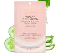 Pacifica Beauty, Vegan Collagen Hydrate & Plump Face Mask, Sheet Mask Set, Skincare, Moisturizer, Hydrated Dewy Skin, Cucumber & Aloe, For Dry & Aging Skin, 1 Pack, Vegan Y