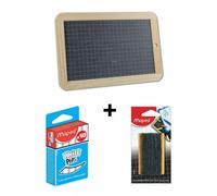 MAPED - Kit Ardoise Noire en Pierre Cadre en Bois (L)260 x (H)182 mm + Petite Brosse Eponge en Bois et Feutrine + 1 Boîte de 10 Craies Blanches, 981750