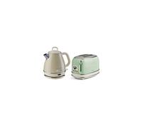 PACK 1 Bouilloire Electrique 1L Sans Fil Vintage Beige + 1 Grille-pain 2 fentes Thermostat 6 positions Vert